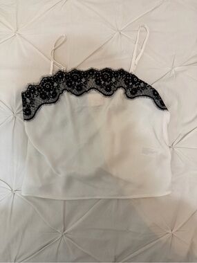 White Cami with Black Lace Trim